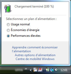 Capture décran - Mode dalimentation, Economies dénergie