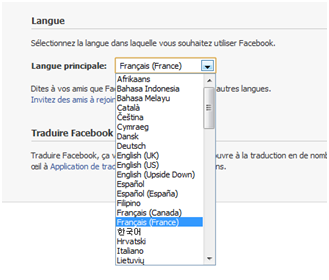 changer la langue sur facebook