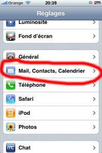 mail contact calendrier iphone